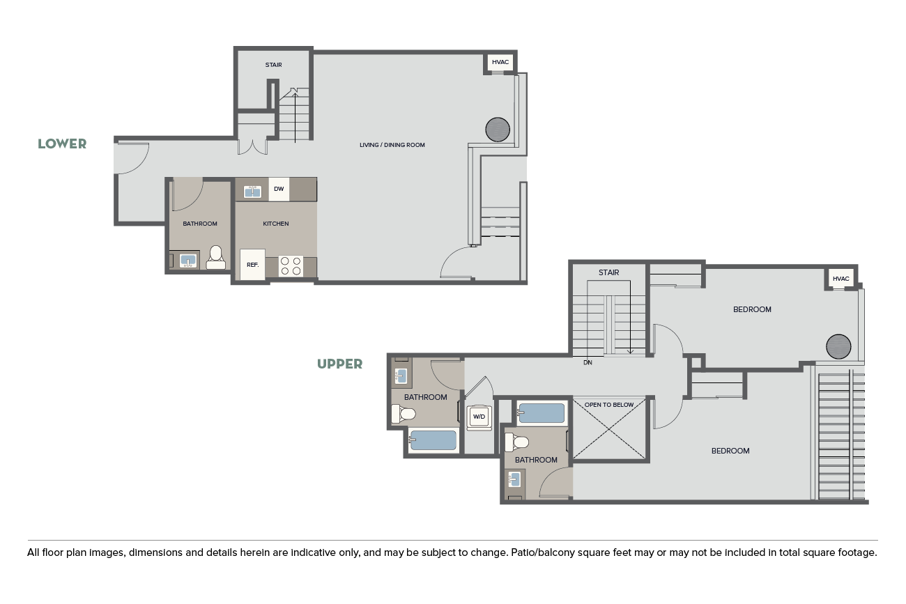 Floor plan for 2 beds, 2.5 baths, 1495 sqft